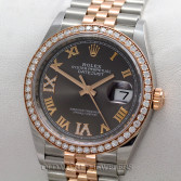 Rolex Datejust 36 Ref 126281 18K Rose Gold Steel Rhodium Roman Diamond Bezel